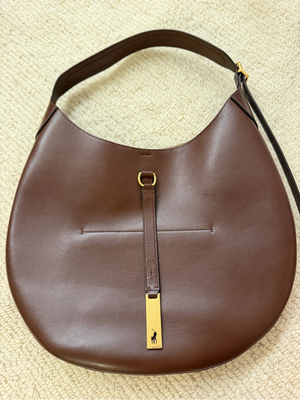 Ralph Lauren Polo ID Large Calfskin Shoulder Bag - Brown Leather - Picture 8 of 10